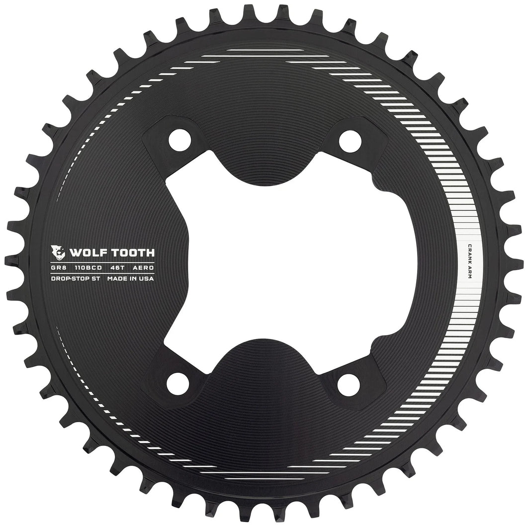 Wolf Tooth チェーンリング Aero 110 BCD Asymmetric 4-Bolt Chainrings for Shimano GRX 800 Cranks ウルフトゥース エアロ (46T)